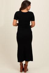 Black Knit Twisted V-Neck Maternity Maxi Dress