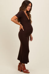 Brown Knit Twisted V-Neck Maternity Maxi Dress