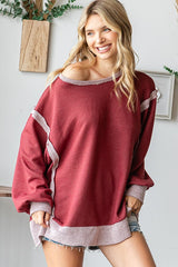 Burgundy Two Tone Oversized Long Sleeve Top