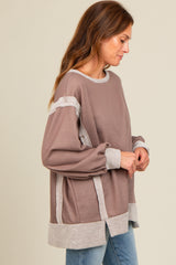 Mocha Two Tone Oversized Long Sleeve Top