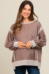 Mocha Two Tone Maternity Oversized Long Sleeve Top