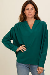 Forest Green V-Neck Oversized Blouse