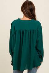 Forest Green V-Neck Oversized Blouse