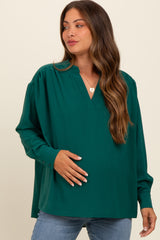 Forest Green V-Neck Maternity Oversized Blouse