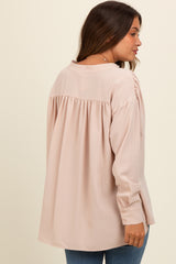 Beige V-Neck Maternity Oversized Blouse