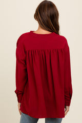 Burgundy V-Neck Oversized Blouse