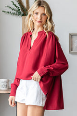 Burgundy V-Neck Oversized Blouse