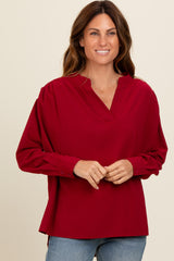 Burgundy V-Neck Oversized Blouse