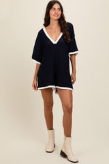 Navy  Contrast Trim Deep V-Neck Romper