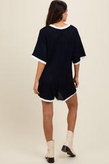 Navy  Contrast Trim Deep V-Neck Romper