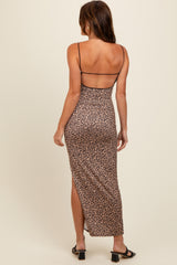 Brown Animal Print Fitted Maxi Dress