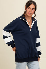 Navy Half Zip Stripe Sleeve Pullover