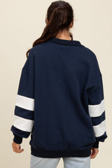 Navy Half Zip Stripe Sleeve Pullover