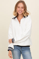 White Contrast Stripe Half Zip Pullover