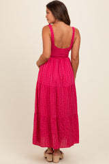 Coral Plaid Tiered Maternity Maxi Dress