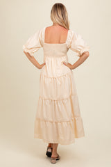 Cream Deep V-Neck Tiered Maxi Dress