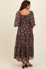 Black Floral Empire Waist Maternity Maxi Dress