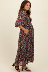 Black Floral Empire Waist Maternity Maxi Dress