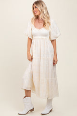 Ivory Smocked Puff Sleeve Maternity Maxi Dress