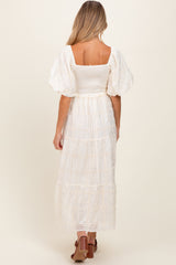 Ivory Smocked Puff Sleeve Maternity Maxi Dress