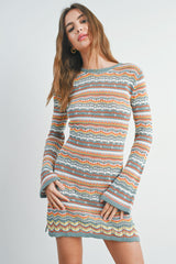 Denim Multi Multicolored Crochet Sweater Dress