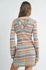 Denim Multi Multicolored Crochet Sweater Dress