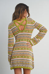 Green Multi Multicolored Crochet Sweater Dress