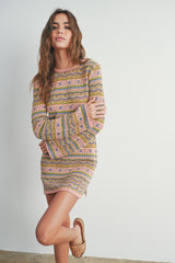 Mauve Multi Multicolored Crochet Sweater Dress