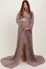 Mocha Lace Off Shoulder Maternity Photoshoot Gown/Dress