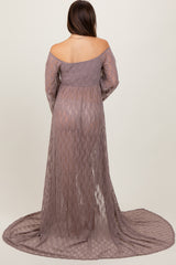 Mocha Lace Off Shoulder Maternity Photoshoot Gown/Dress