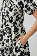 Ivory Floral Smocked Midi Dress