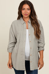 Light Grey Button Down Maternity Top