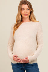 Cream Contrast Knit Panel Maternity Sweater