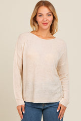 Cream Contrast Knit Panel Sweater