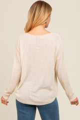 Cream Contrast Knit Panel Sweater