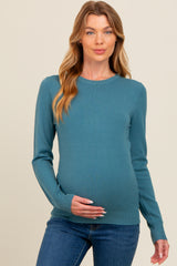 Teal Basic Soft Knit Maternity Sweater