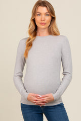 Heather Grey Basic Soft Knit Maternity Sweater