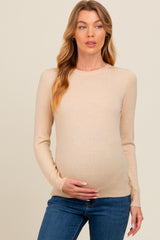 Beige Basic Soft Knit Maternity Sweater