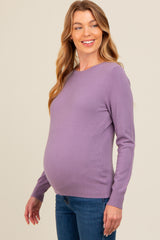 Purple Basic Soft Knit Maternity Sweater