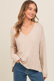 Cream V-Neck Basic Sweater