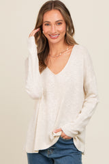 Ivory V-Neck Basic Sweater