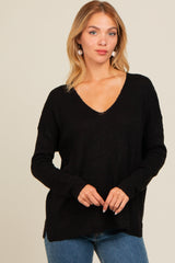 Black V-Neck Basic Maternity Sweater