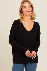 Black V-Neck Basic Sweater