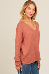 Rust V-Neck Basic Sweater