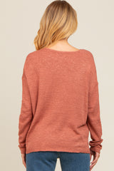 Rust V-Neck Basic Sweater