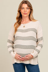 Forest Green Striped Waffle Knit Maternity Sweater