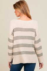 Forest Green Striped Waffle Knit Maternity Sweater