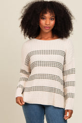 Forest Green Striped Waffle Knit Sweater