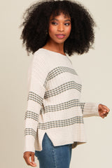 Forest Green Striped Waffle Knit Sweater