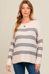 Navy Blue Striped Waffle Knit Maternity Sweater